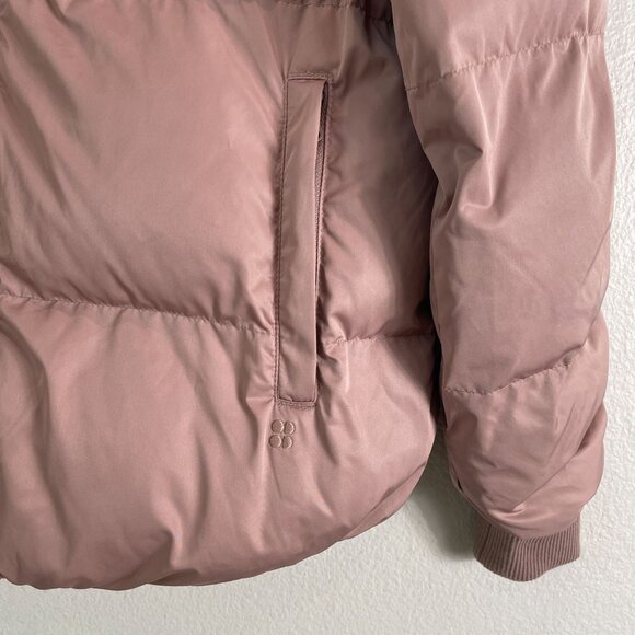Sweaty Betty Womens 4 Dusty Pink Insulated Puffer Bomber Jacket Ribbed Collar - Picture 13 of 15